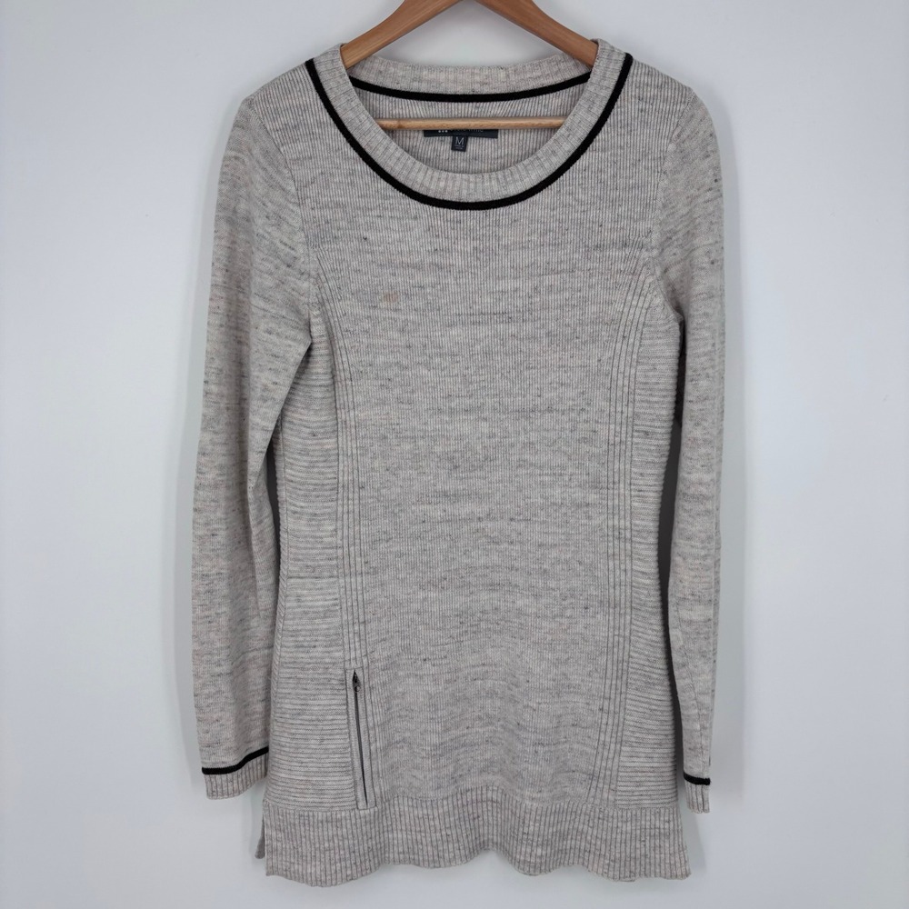 Title Nine Wool Cotton Blend Ribbed Knit Tunic Sweater Womens M Oatmeal Gray